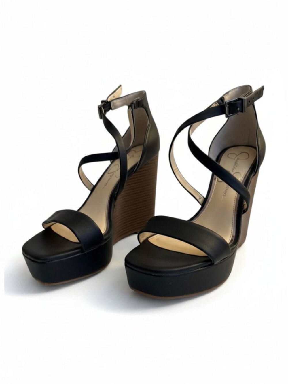 Jessica Simpson Black and Brown Wedge Sandals